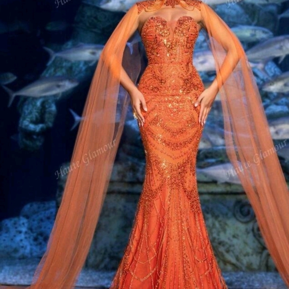 Glamour Vibrant Orange Prom Gown - Picture 4 of 5